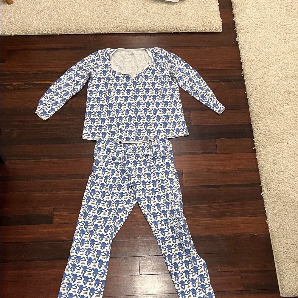 Roller Rabbit Blue and White Monkey Pajama Set